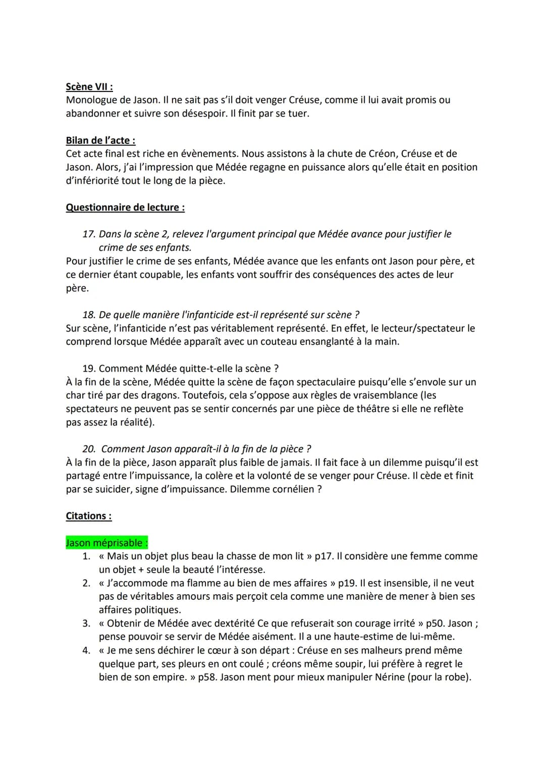 Carnet de lecture :
Médée
Les personnages :
- Jason: Époux de Médée / veut épouser Créuse. Personnage instable, inconstant, hypocrite
mais s