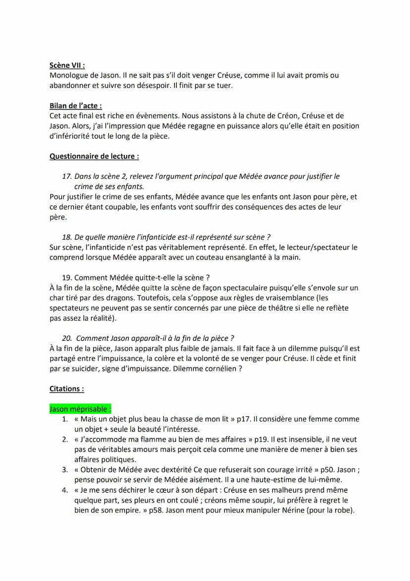 Carnet de lecture :
Médée
Les personnages :
- Jason: Époux de Médée / veut épouser Créuse. Personnage instable, inconstant, hypocrite
mais s