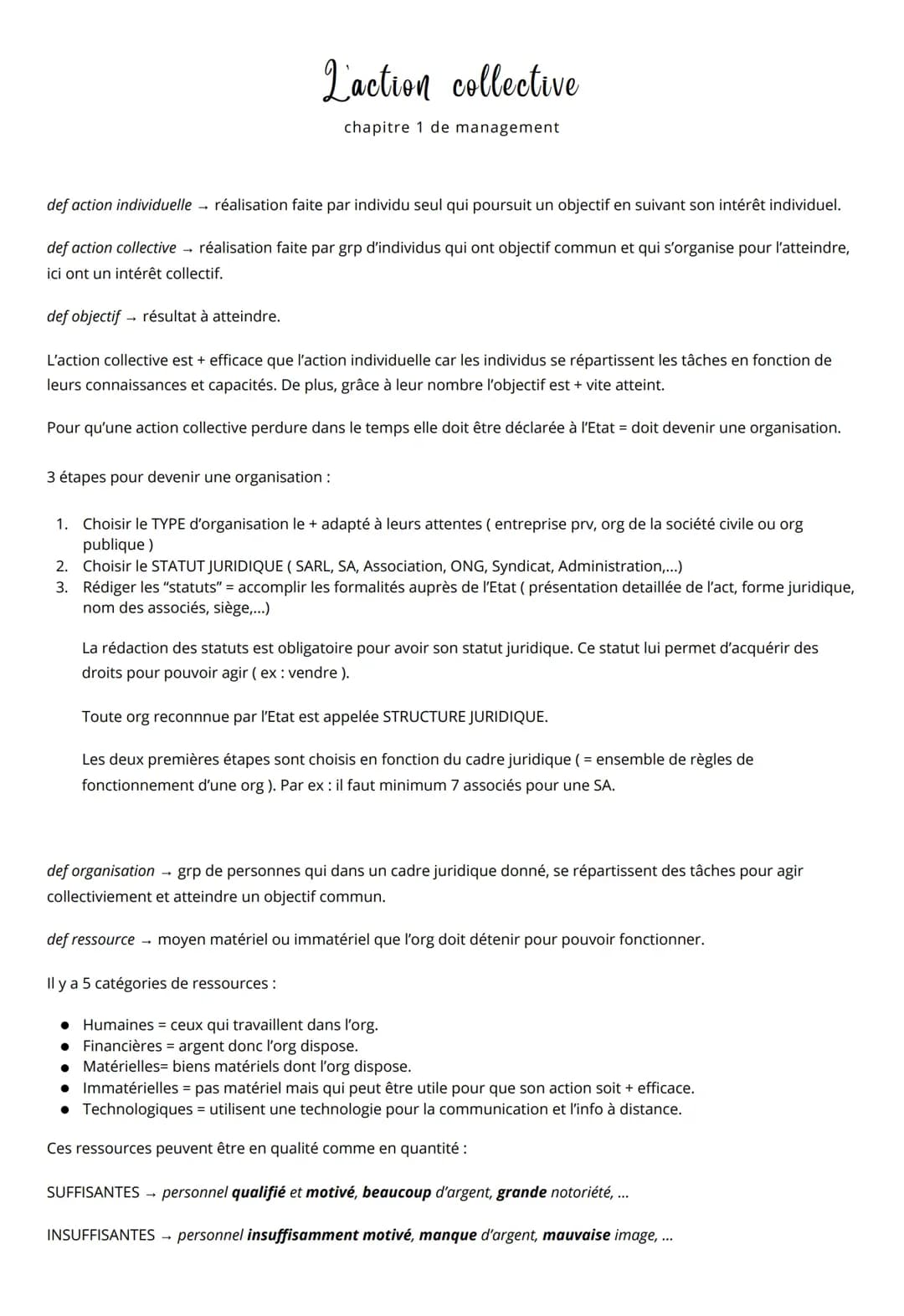 Chapitre 1 : L’action collective MANAGEMENT