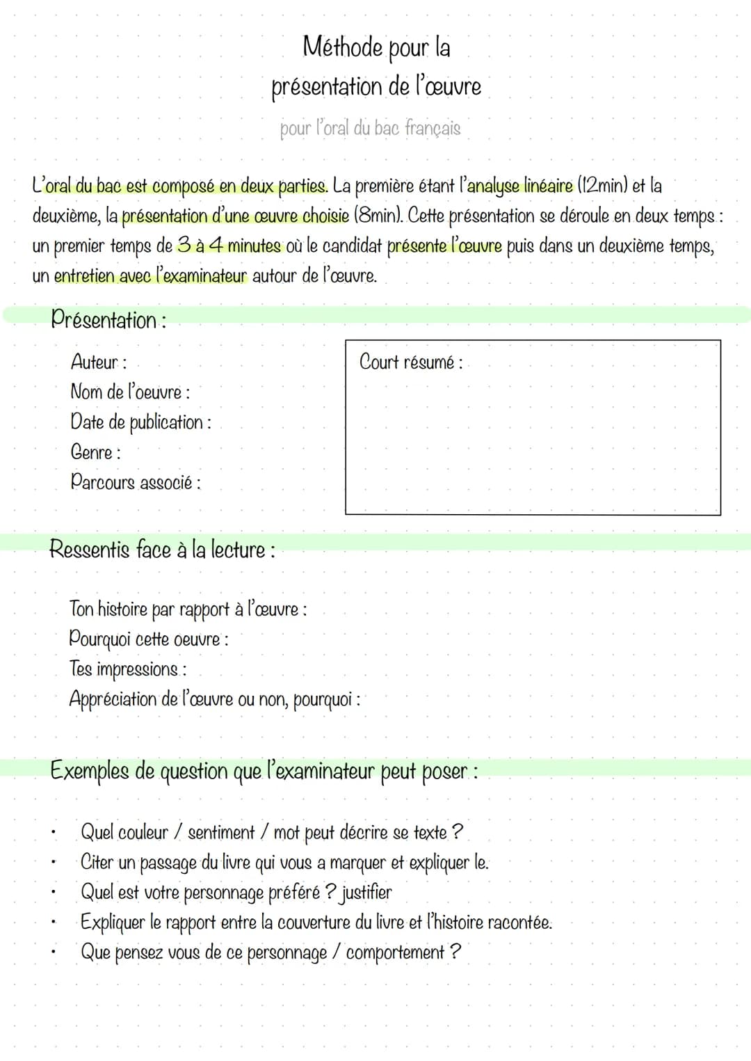 Guide Pratique : Méthode de Présentation Orale pour le Bac Français