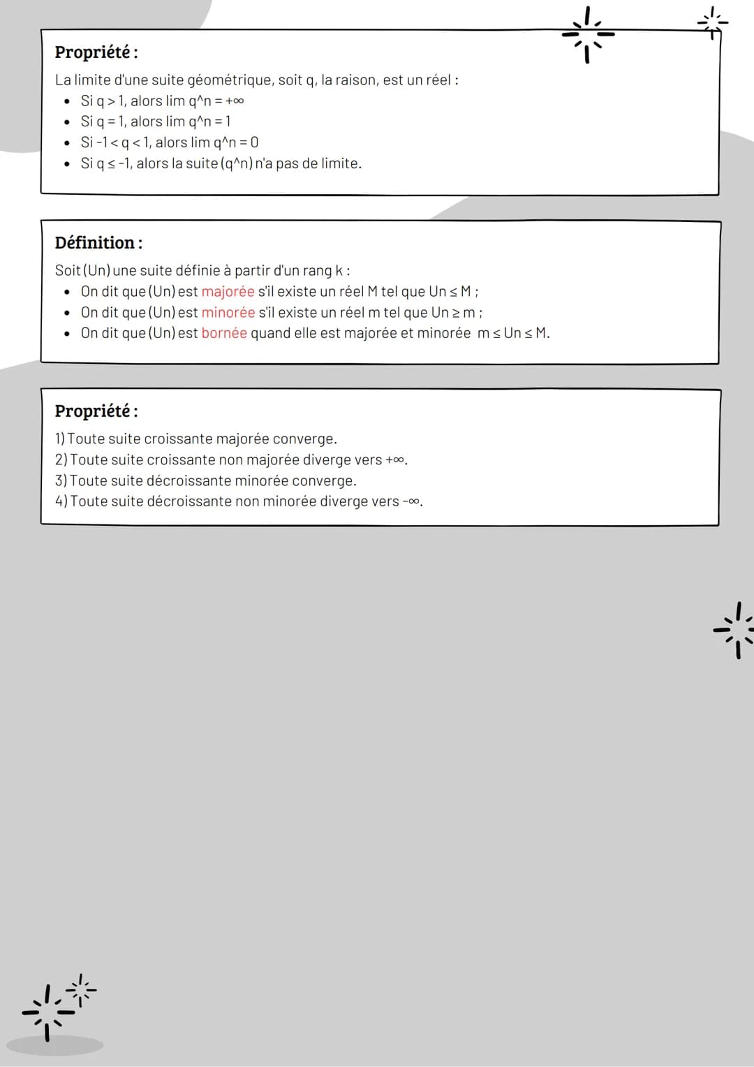Définition:
On dit que la suite (Un) tend vers +∞ quand n tend vers +∞, si Un E JA; +∞ [où A > 0. Ainsi, on dit
que la suite (Un) diverge et