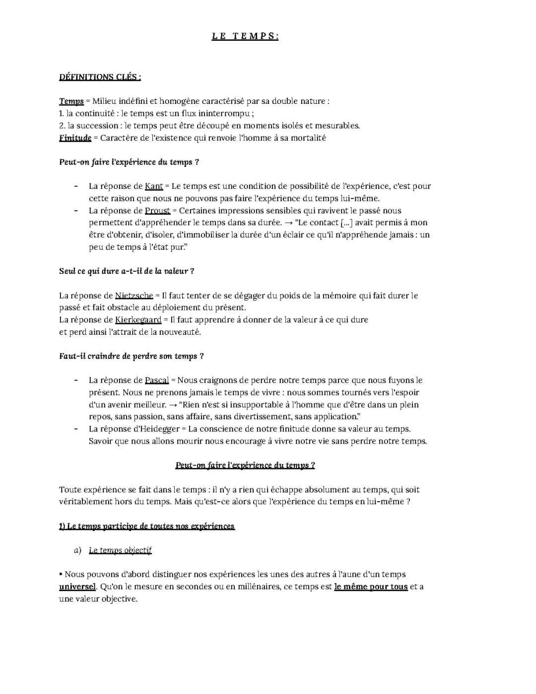 Le temps en philosophie - Fiche de révision pour Terminale