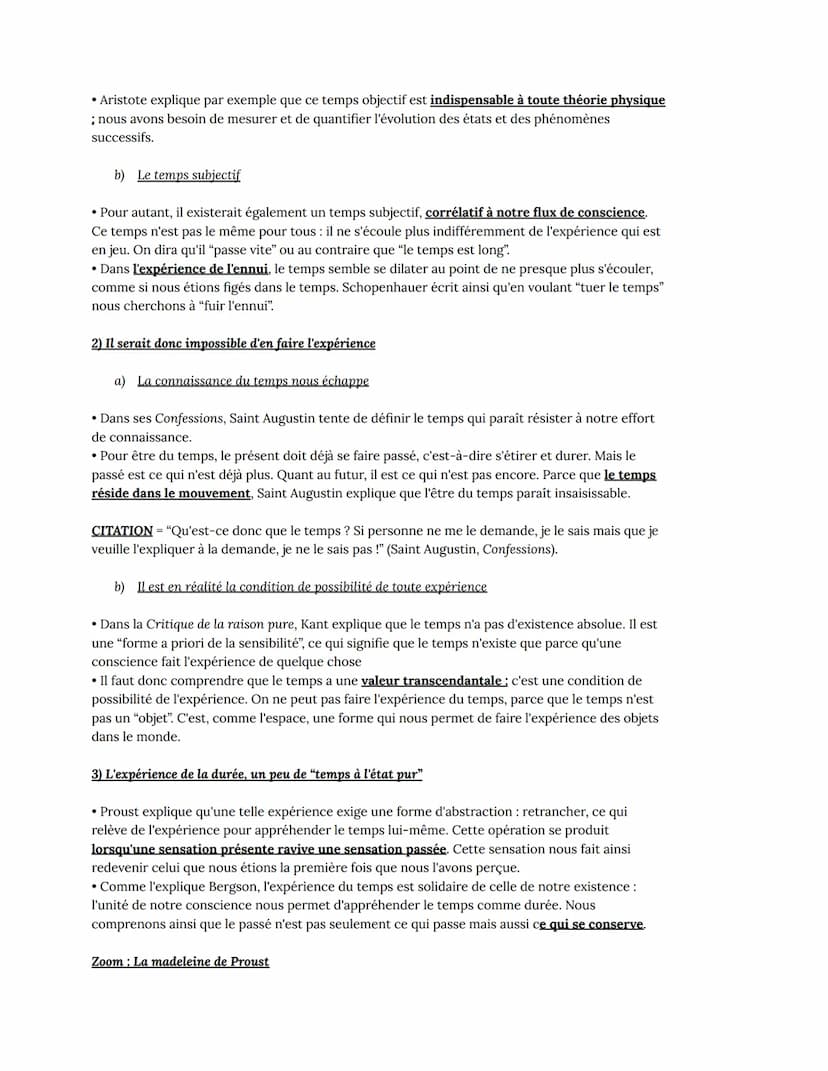 DÉFINITIONS CLÉS :
LE TEMPS:
Temps - Milieu indéfini et homogène caractérisé par sa double nature :
1. la continuité : le temps est un flux 