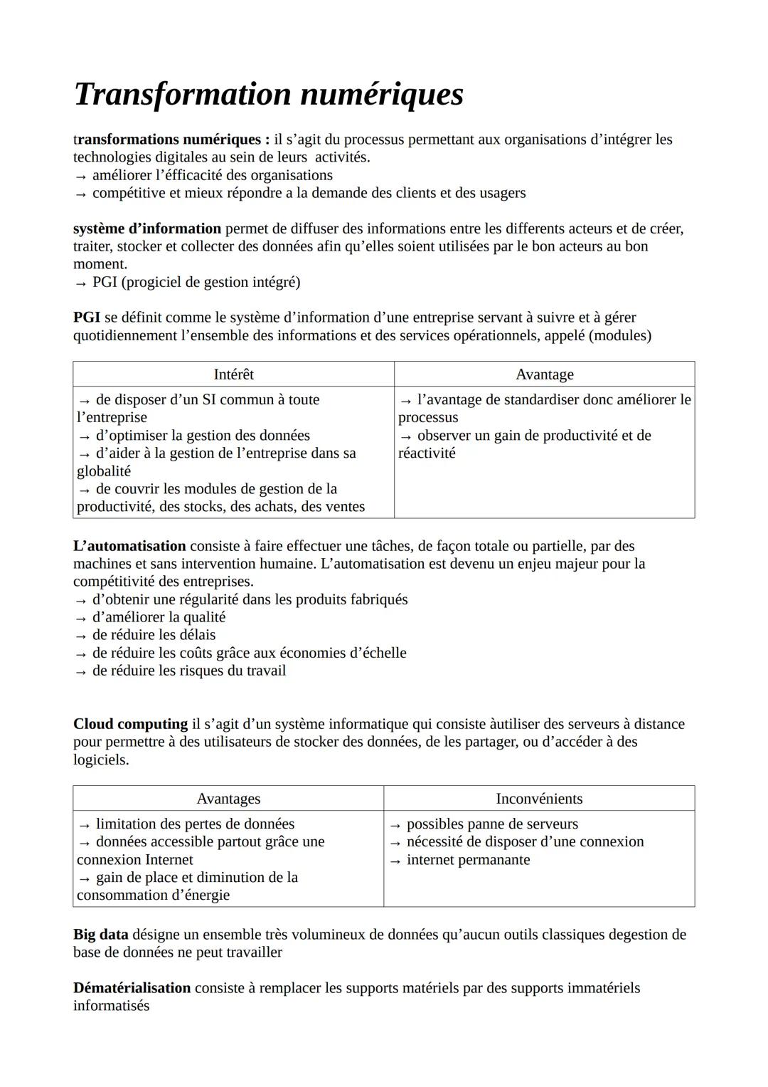 Transformation numériques

transformations numériques: il s'agit du processus permettant aux organisations d'intégrer les
technologies digit