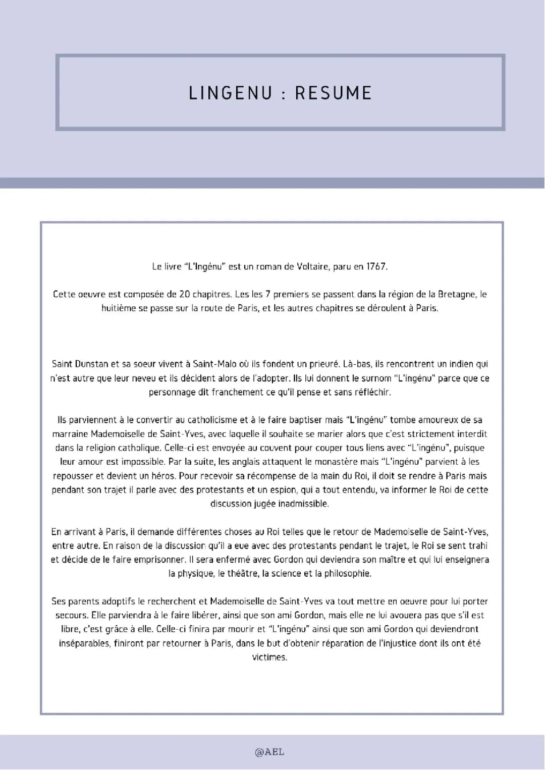 Résumé et Analyse de L'Ingénu de Voltaire - Personnages, Chapitres, Morale et Plus