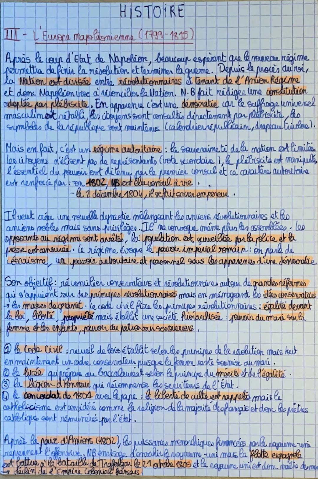 fiche de révision d’histoire sur l’Europe napoléonienne 