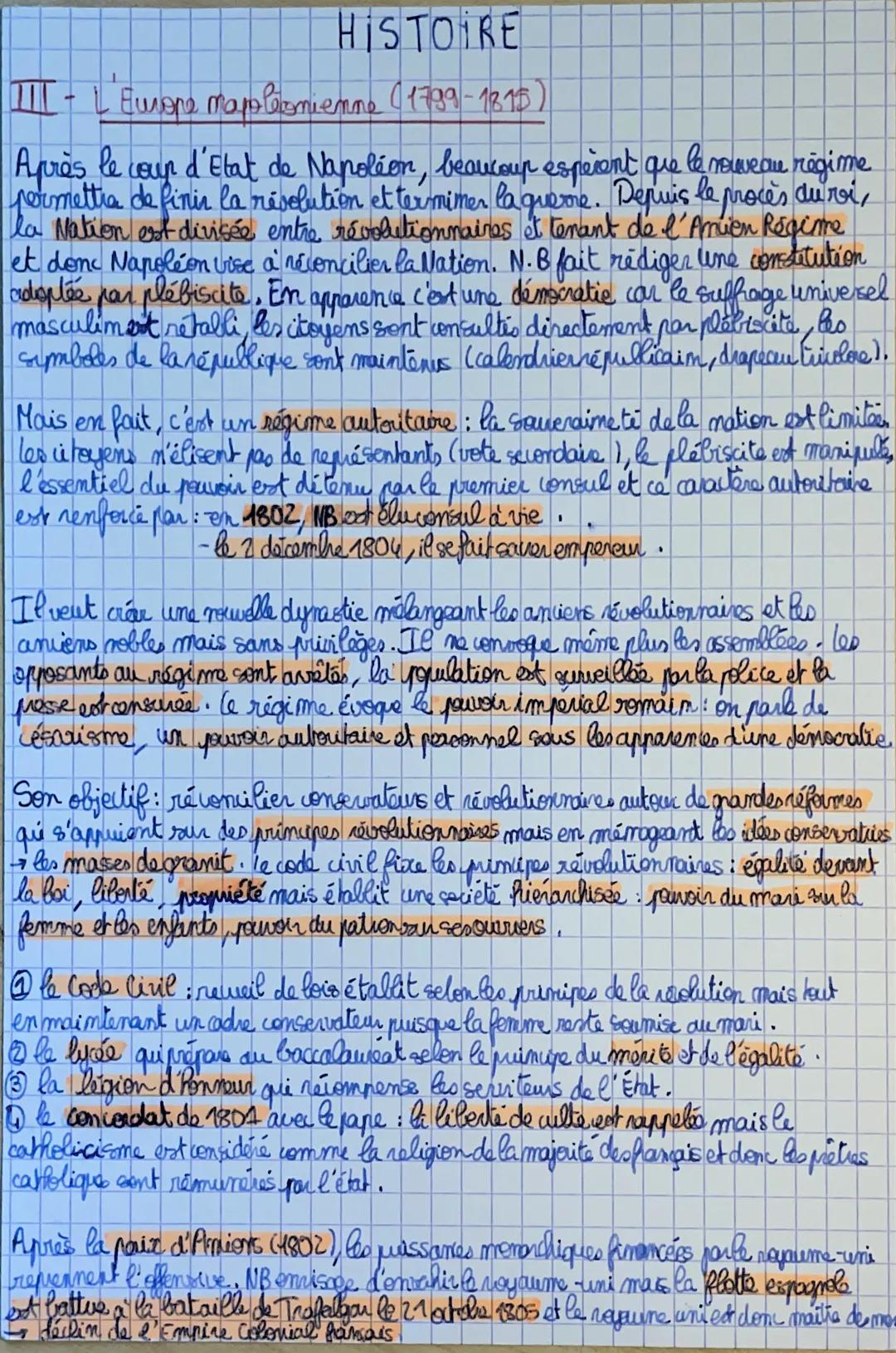HISTOIRE
III- L Europe Mapoleonienne (1799-1815.
Après le coup d'Etat de Napoléon, beaucoup esperient que le nouveau régime
permettra de fin