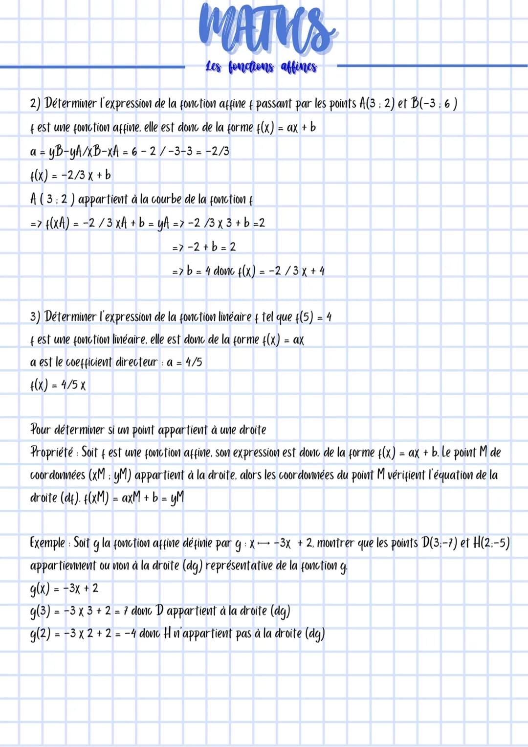 MATHS
Les fonctions affines
Définition : Une fonction affine fest une fonction de la forme f(x) = ax + b
a est appelé coefficient directeur 