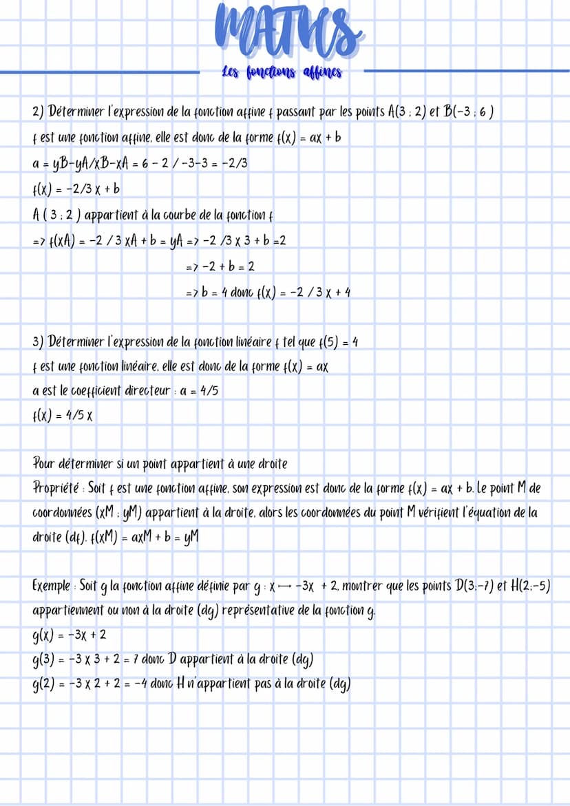 MATHS
Les fonctions affines
Définition : Une fonction affine fest une fonction de la forme f(x) = ax + b
a est appelé coefficient directeur 