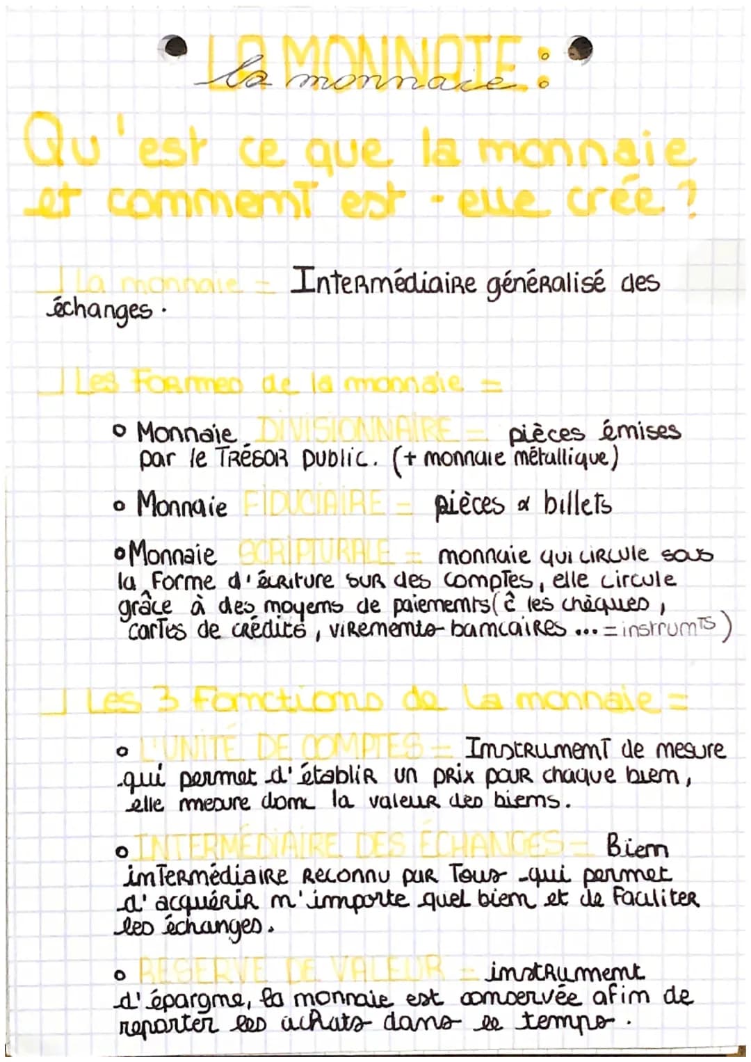 ●
MONNOTE
la monnaie
Qu'est ce que la monnaie
et comment est-elle crée +
O
:
Tal monnaie Intermédiaire généralisé des
échanges.
FORhmed de l