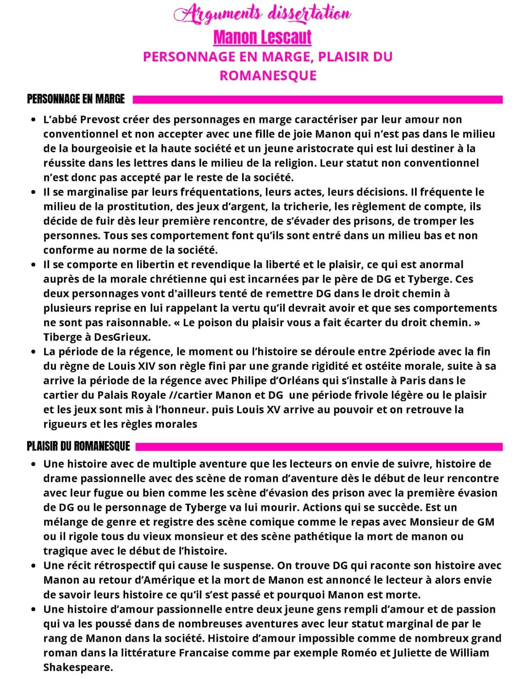 argument a la dissertation Manon Lescaut