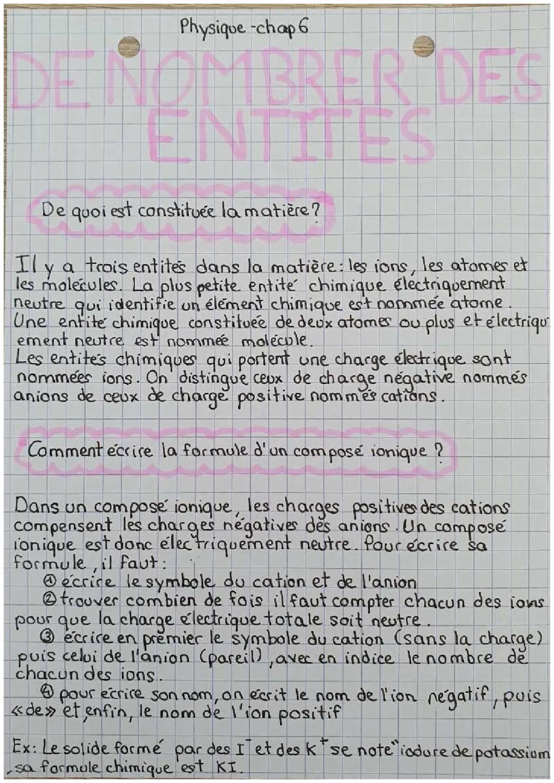 Comprendre et Dénombrer les Entités Chimiques