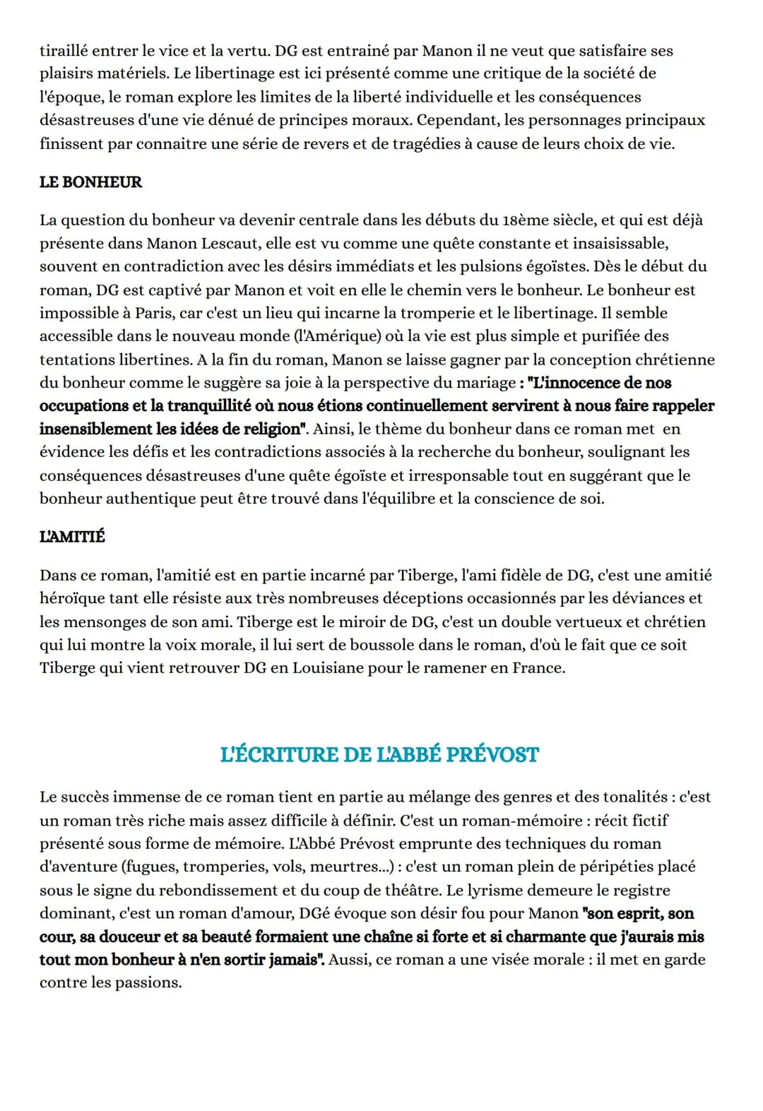 L'OEUVRE
L'AUTEUR
LE ROMAN
Oeuvre intégrale : Manon Lescaut
L'histoire du chevalier Des Grieux et de Manon Lescaut est un roman-mémoire, c'e