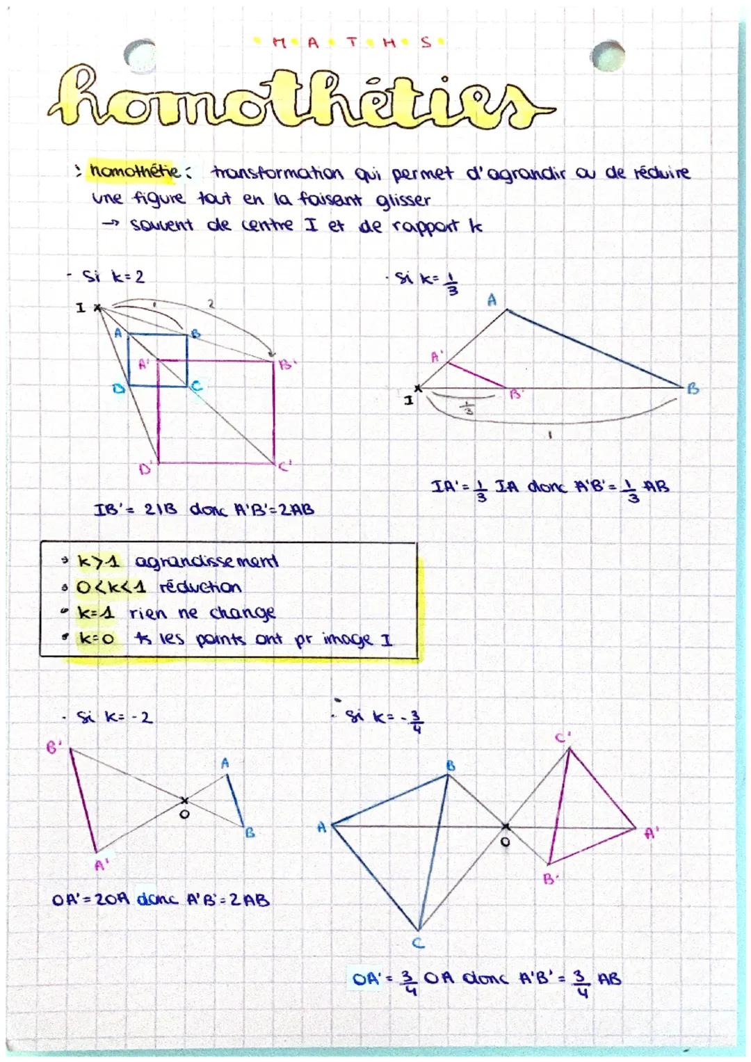 homothéties
8
> homothétie: transformation qui permet d'agrandir ou de réduire.
une figure tout en la faisant glisser
→souvent de centre I e