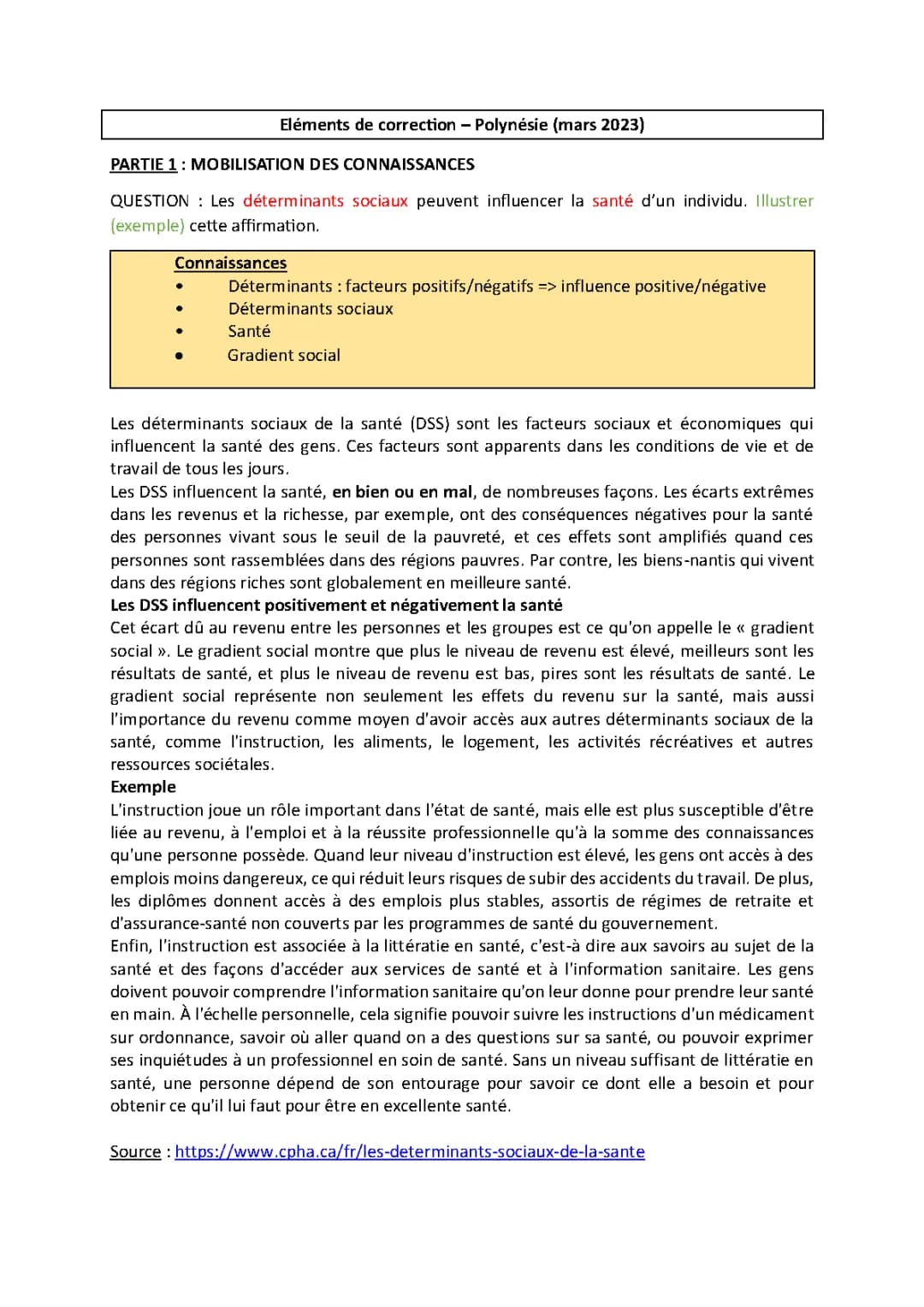 Correction du BAC de STSS Polynésie.