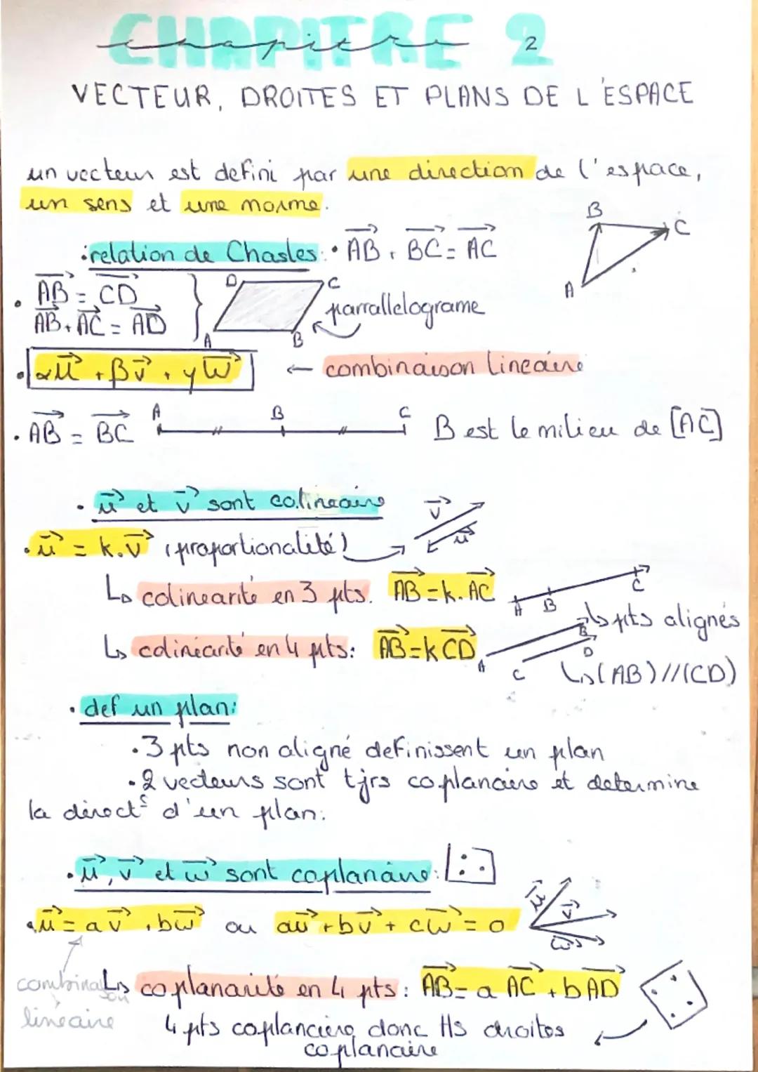  vecteur, droite et plan de l’espace 