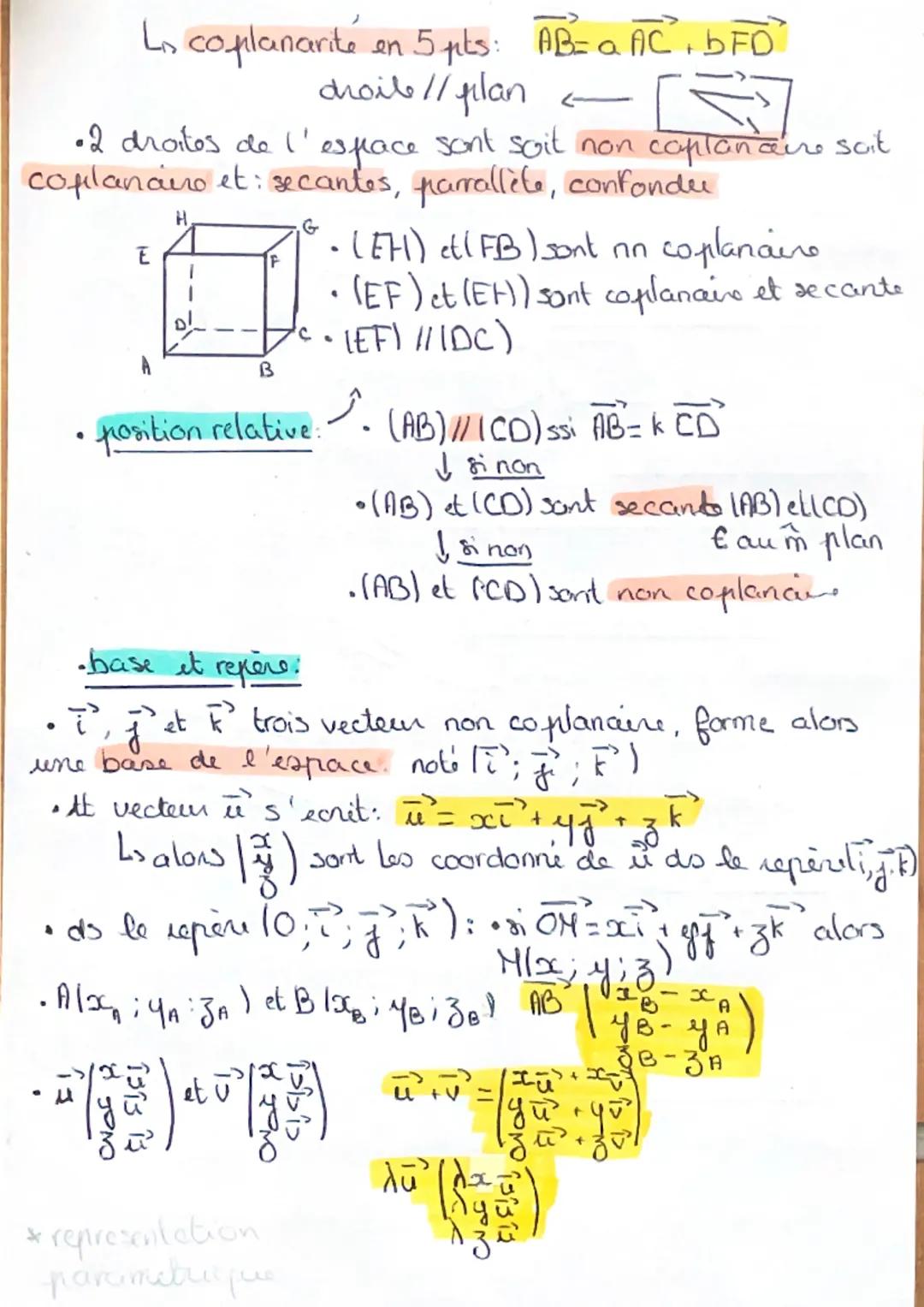 # CHAPITRE 2

VECTEUR, DROITES ET PLANS DE L'ESPACE

un vecteur est defini par une direction de l'espace,
un sens et une norme.

- relation 