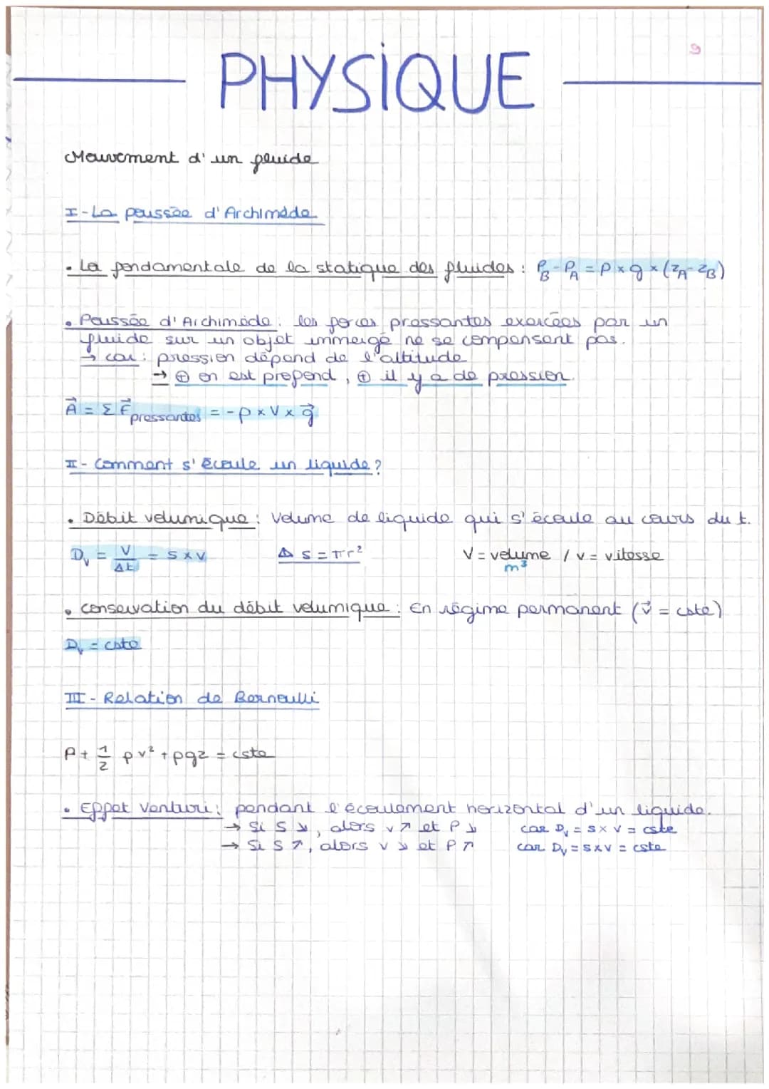 Physique - Mouvement d’un fluide