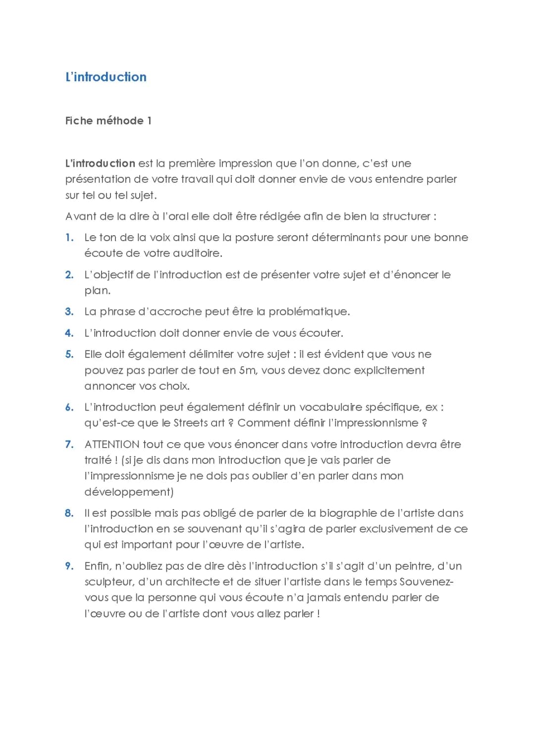 Méthode introduction -> orale brevet