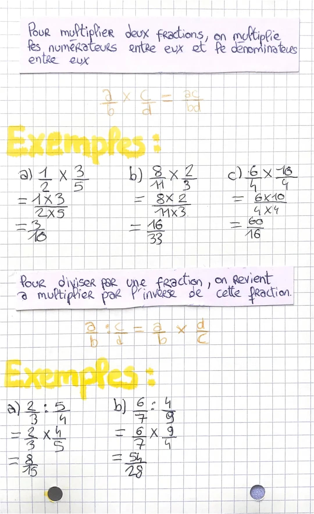 LES FRACTIONS:
Pour additionner au soustraire deux fractions,
on Reduis, si necessaire, au même denominateur
puis on additione ou soustrait 