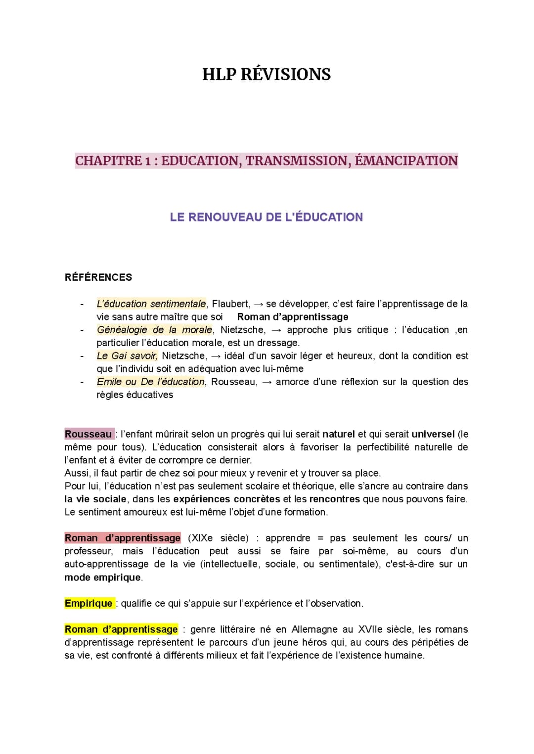 Découvre le Roman d'Apprentissage et Les Idées de Nietzsche et Rousseau