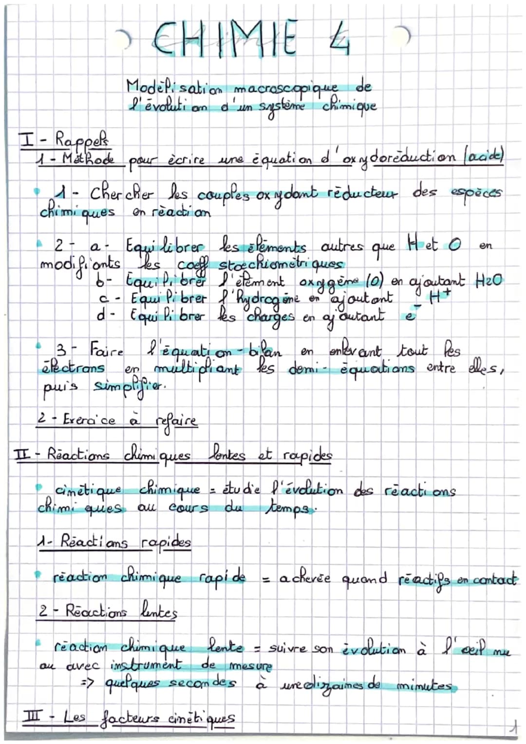 I - Rappels
1- Methode
• CHIMIE 4 2
Modélisation macroscopique de
l'évoluti
système chimique
électrans
am
.
pour écrire une équation d'oxydo