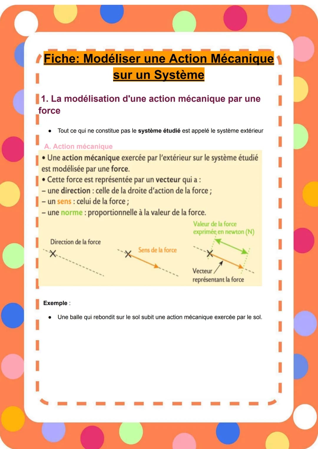 Fiche: Modéliser une Action Mécanique
sur un Système
1. La modélisation d'une action mécanique par une
force
. Tout ce qui ne constitue pas 