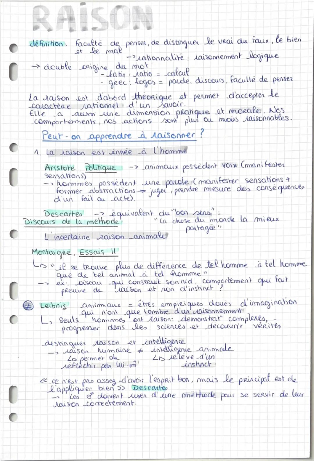 RAISON
définition: faculté de penser, de distinguer le vrai du faux, le bien
et le mal
→ double origine du mot
-latin ratio = calcul
- grec: