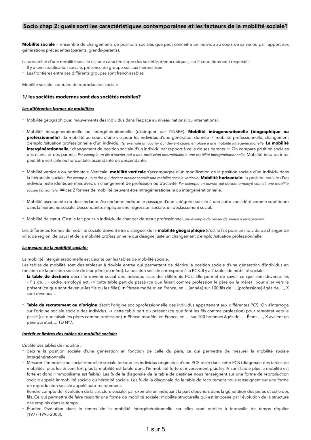Socio chap 2: quels sont les caractéristiques contemporaines et les facteurs de la mobilité sociale?
Mobilité sociale = ensemble de changeme