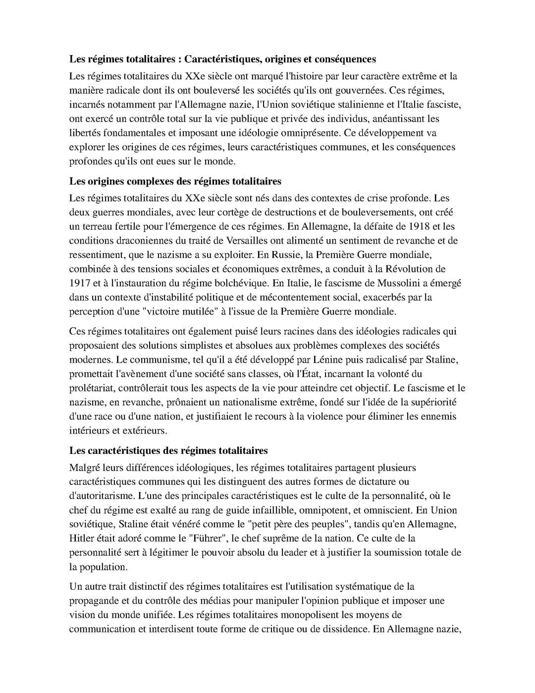 Les régimes totalitaires