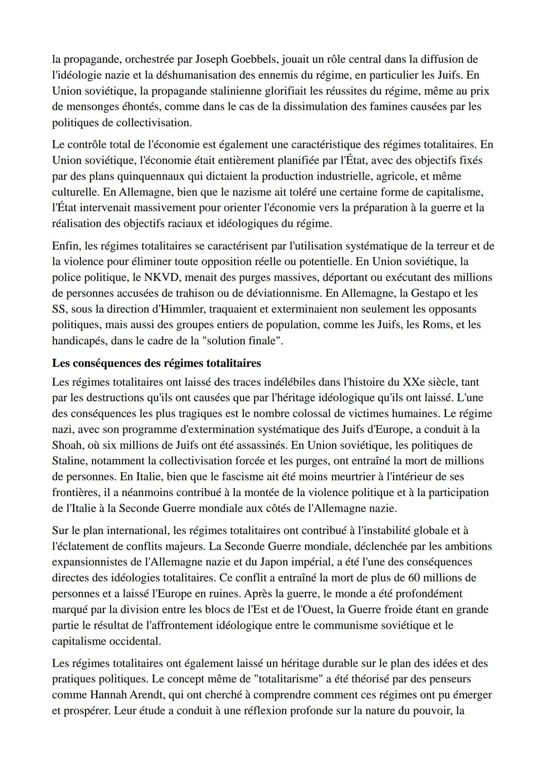 Les régimes totalitaires : Caractéristiques, origines et conséquences
Les régimes totalitaires du XXe siècle ont marqué l'histoire par leur 
