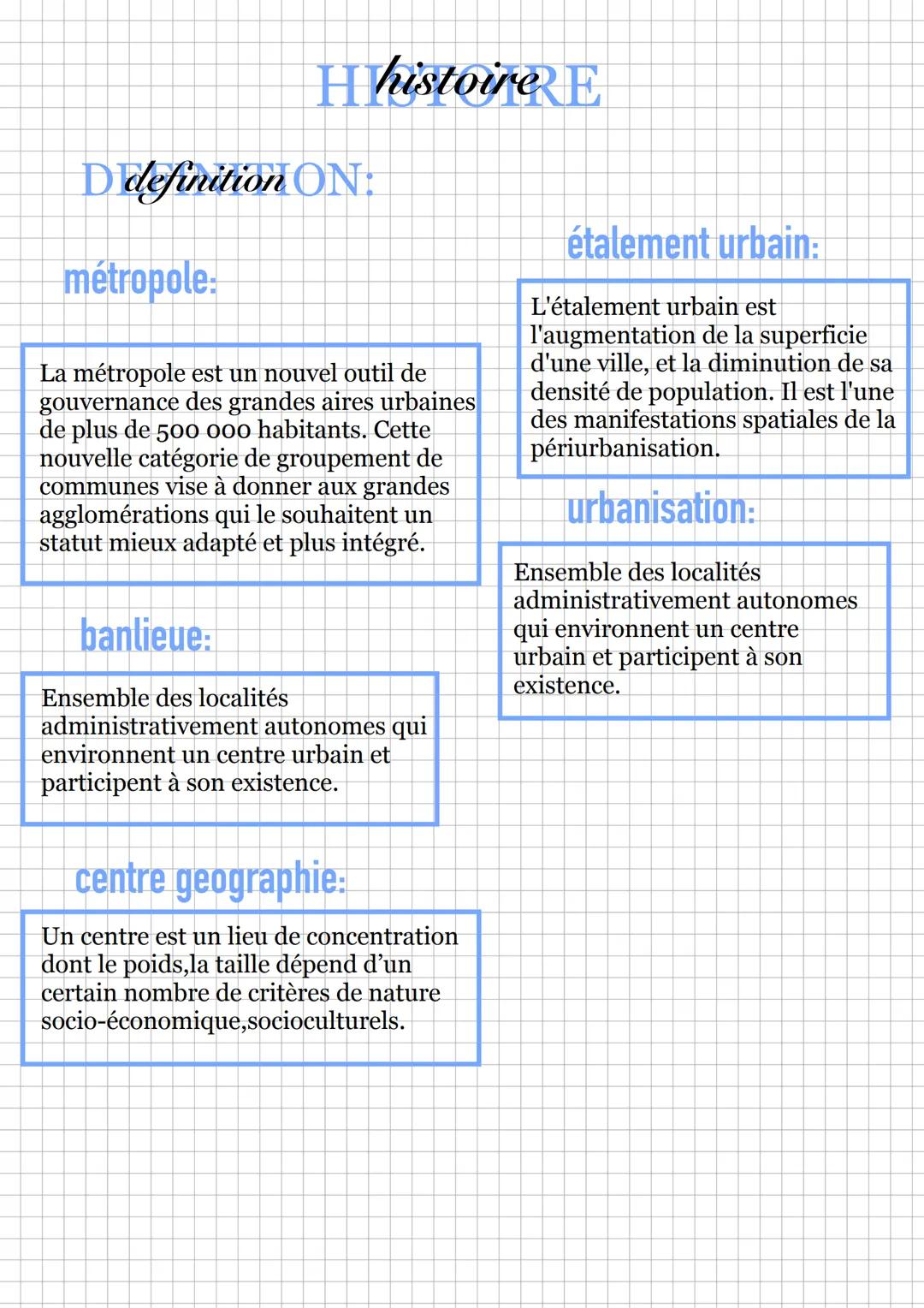 Hhistoire E
D'definition ON:
métropole:
La métropole est un nouvel outil de
gouvernance des grandes aires urbaines
de plus de 500 000 habita