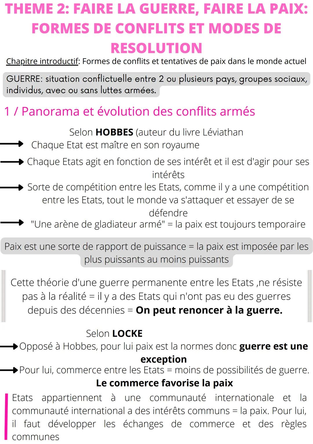 THEME 2: FAIRE LA GUERRE, FAIRE LA PAIX:
FORMES DE CONFLITS ET MODES DE
RESOLUTION
Chapitre introductif: Formes de conflits et tentatives de