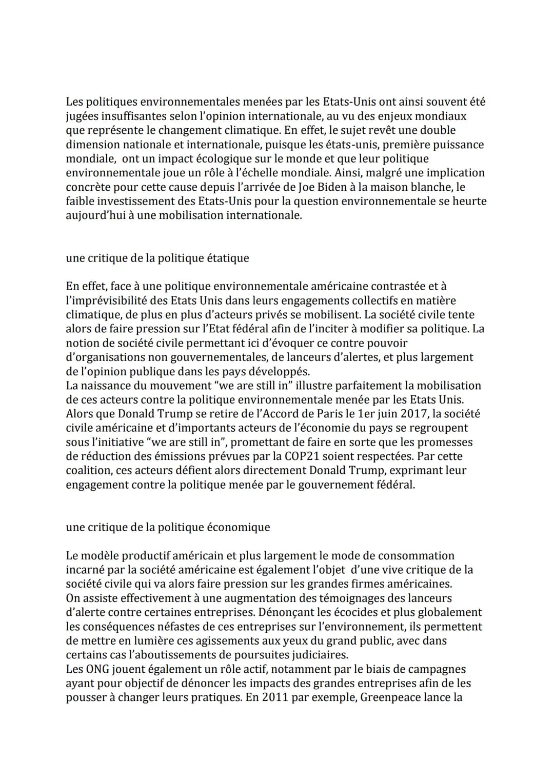Jalon: Les États-Unis et l'environnement à l'échelle internationale
Proposition de problématique:
De quelle manière les États unis se sont-i