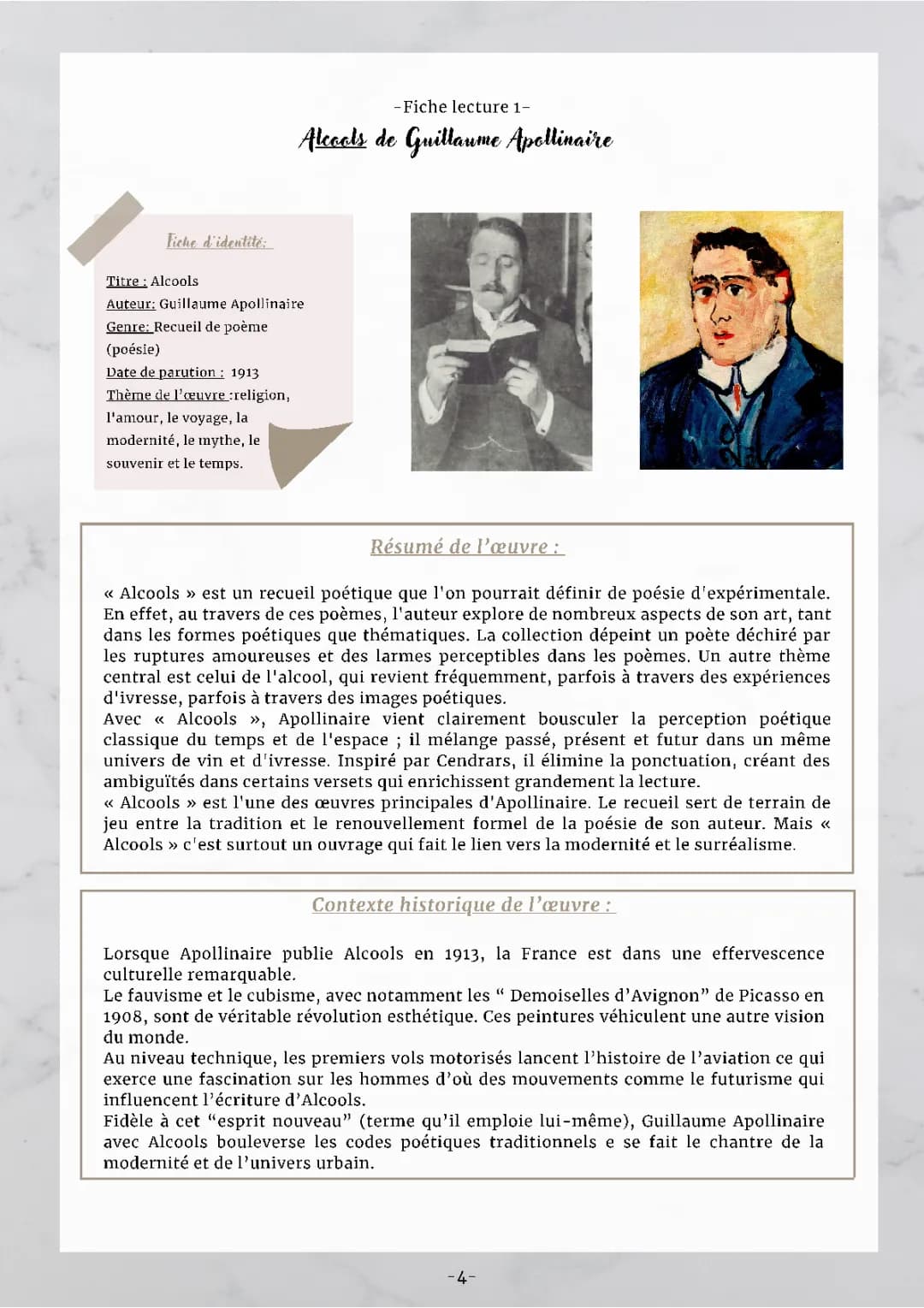 Fiche de lecture: Alcools 
