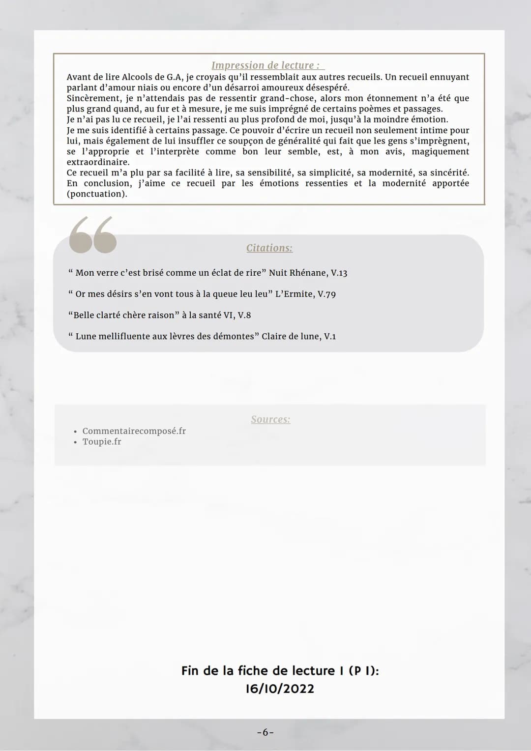 Fiche d'identité:
- Fiche lecture 1-
Alcools de Guillaume Apollinaire
Titre: Alcools
Auteur: Guillaume Apollinaire
Genre: Recueil de poème
(