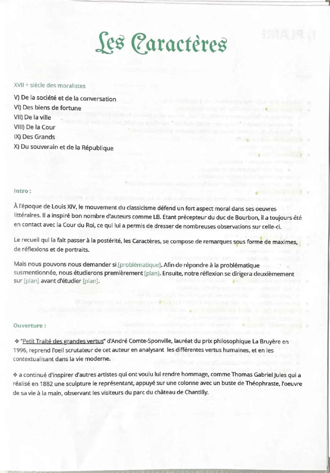 Fiche dissert Les caractères La bruyère 