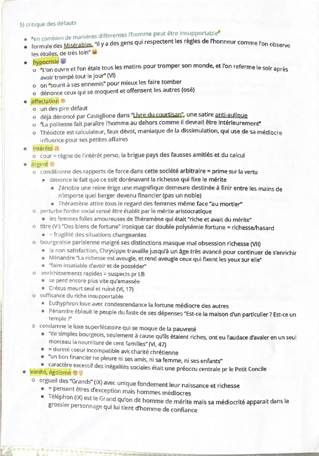 --- OCR Start ---
Les Caractères
XVII siècle des moralistes
V) De la société et de la conversation
VI) Des biens de fortune
VII) De la ville