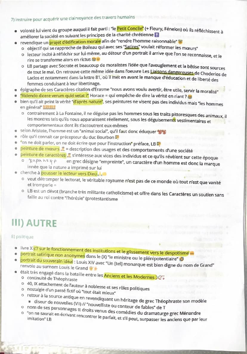 --- OCR Start ---
Les Caractères
XVII siècle des moralistes
V) De la société et de la conversation
VI) Des biens de fortune
VII) De la ville