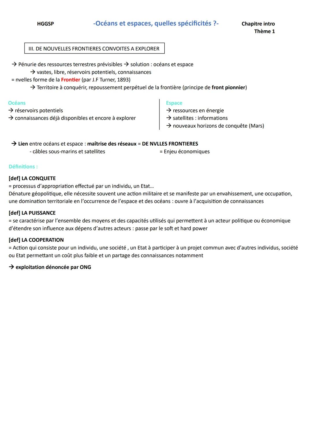HGGSP
[def] OEKOUMENE
-Océans et espaces, quelles spécificités ?-
= Ensemble des terres (espaces) anthropisées
Chapitre intro
Thème 1
- Aucu