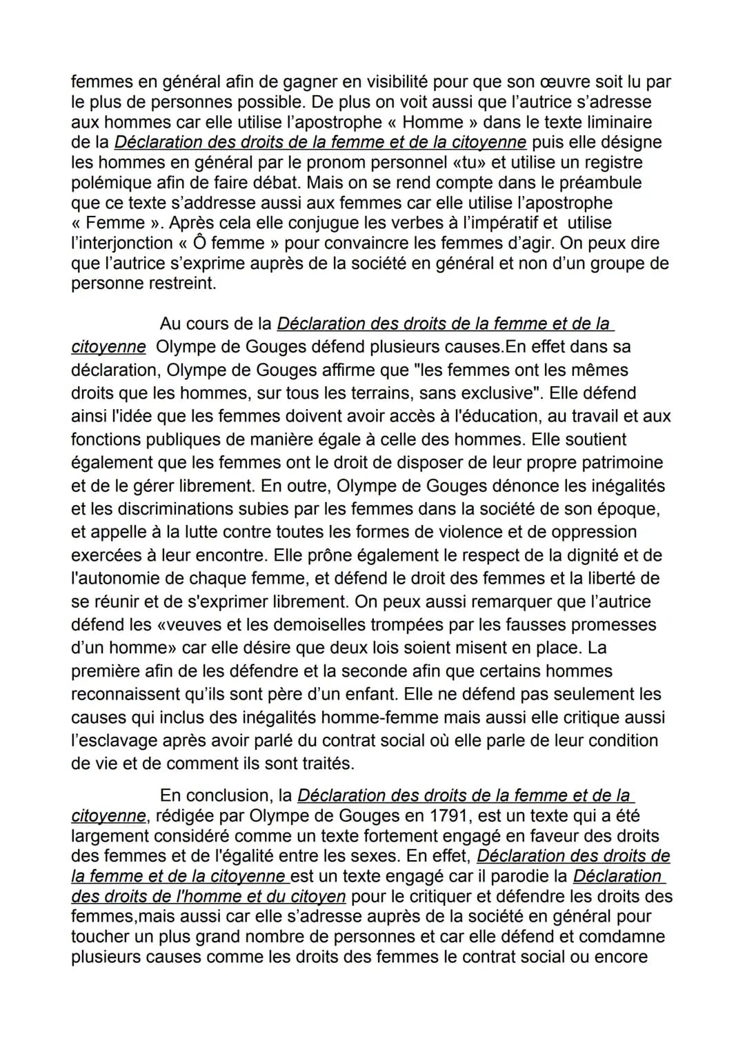 JILLALI-MARIE
Gaspard
1G4
En 1791, pendant la Révolution Française, Olympe de Gouges
écrit la Déclarations des droits de la femme et de la c