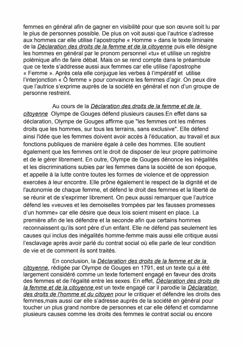 JILLALI-MARIE
Gaspard
1G4
En 1791, pendant la Révolution Française, Olympe de Gouges
écrit la Déclarations des droits de la femme et de la c
