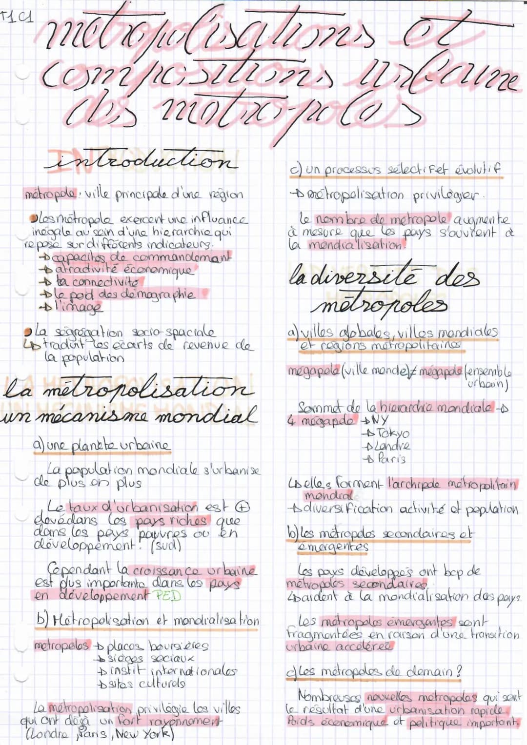 TIC
metropolisations et
compositions urbaine
des metropoles
introduction
métropole ville principale d'une region
Los métropole exercent une 