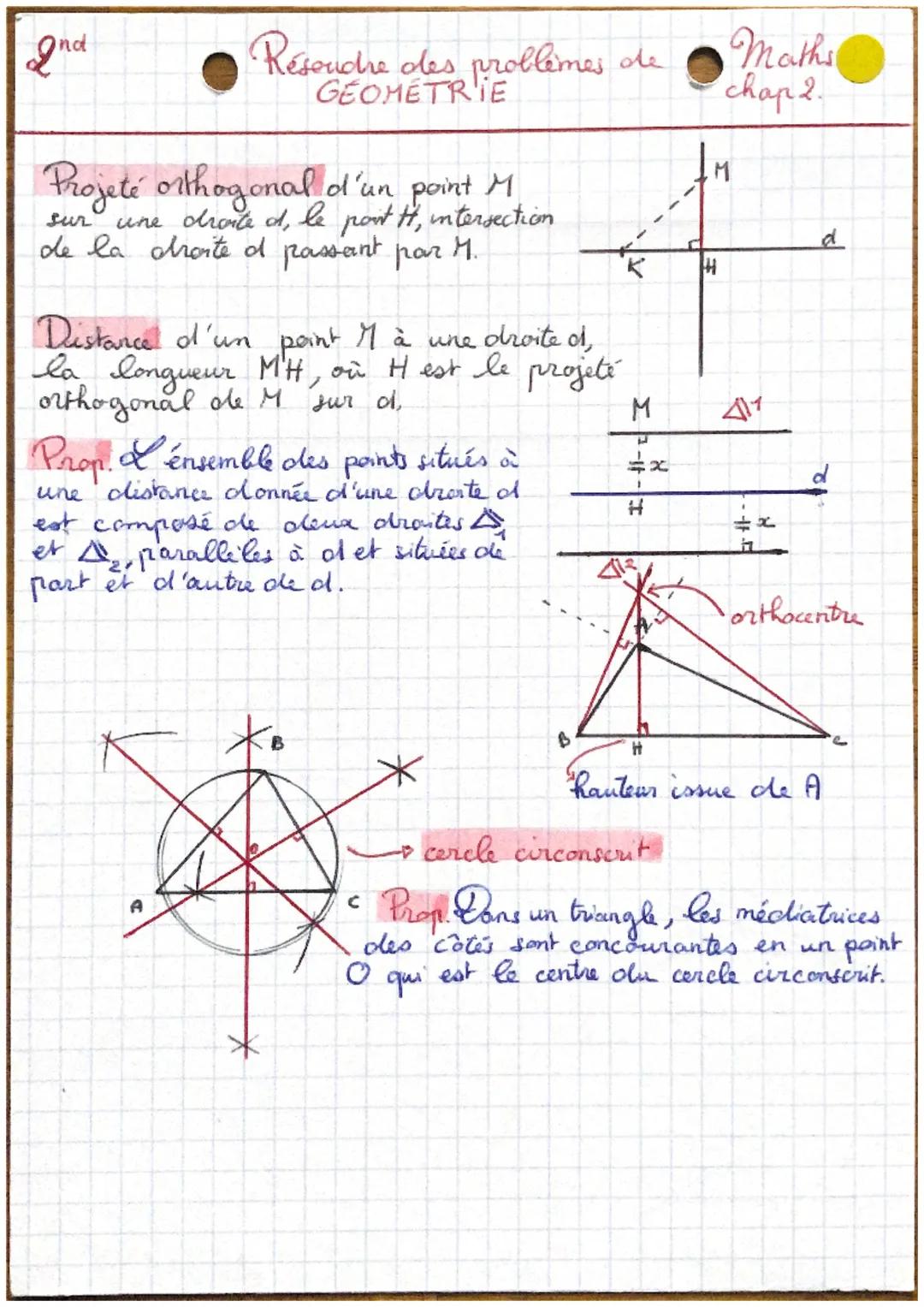 2nd
# Résoudre des problèmes de
## GÉOMÉTRIE
Maths
chap 2.
Projeté orthogonal d'un point $M$
sur une droite $d$, le point $H$, intersection
