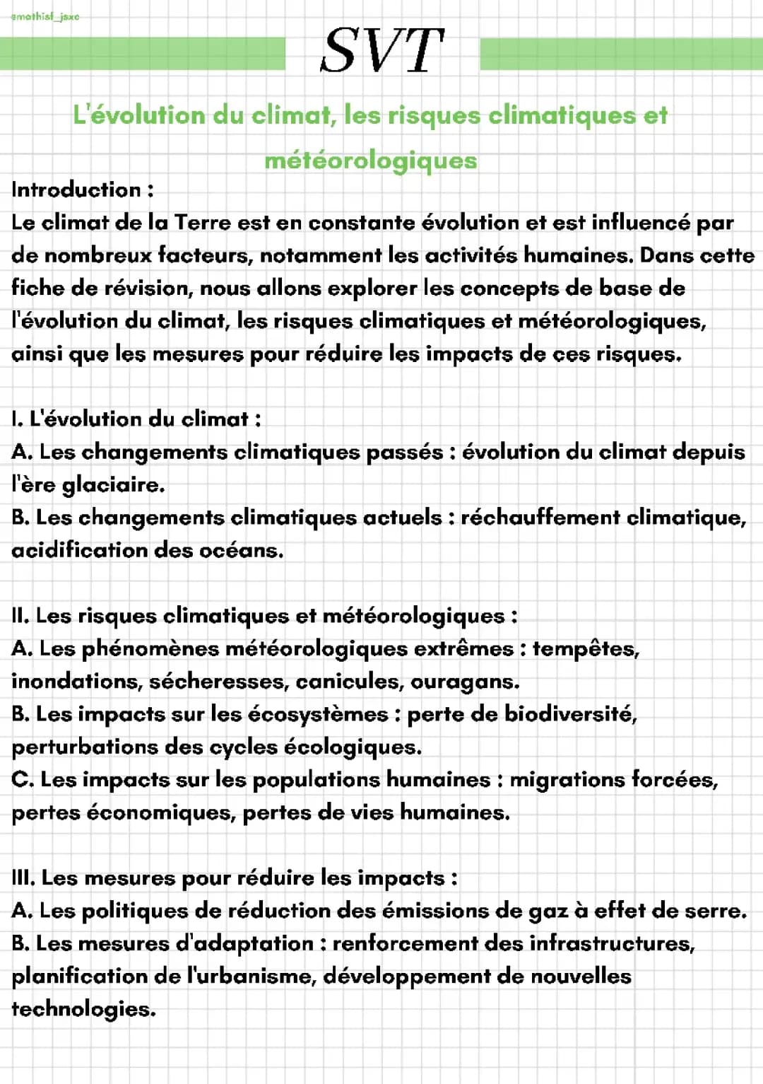 L'évolution du climat, les risques climatiques et météorologiques