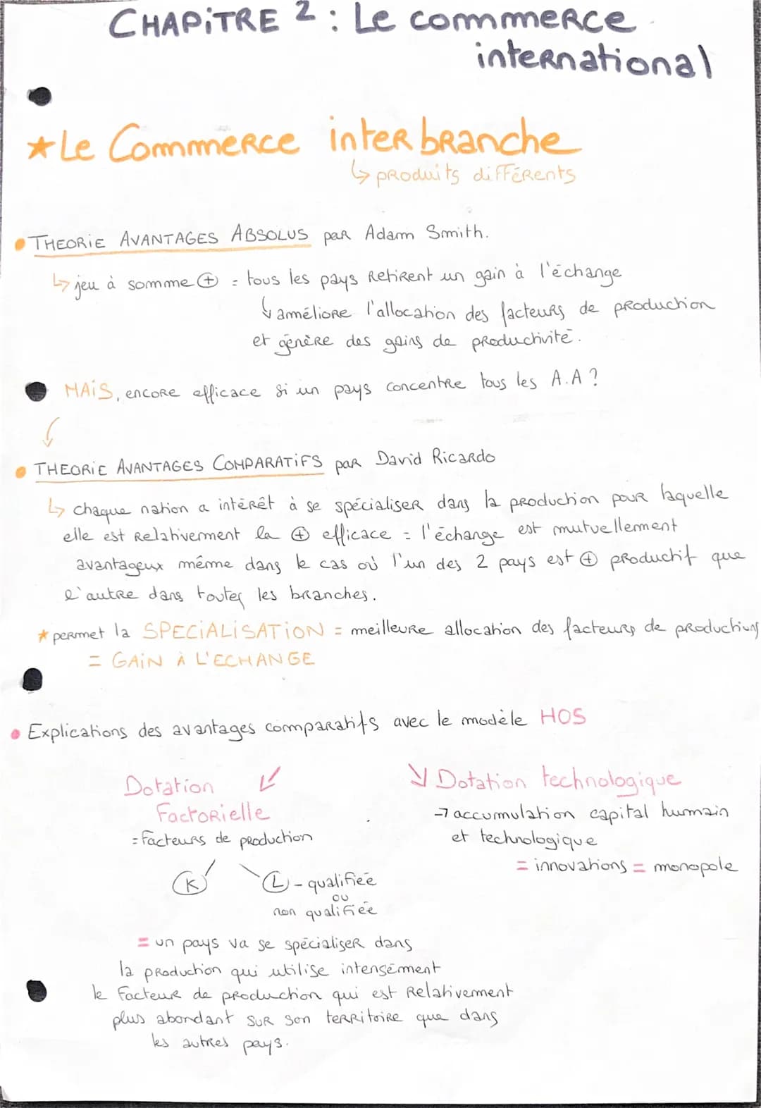 CHAPITRE 2 : Le commerce
international
*Le Commerce inter branche
produits différents
THEORIE AVANTAGES ABSOLUS par Adam Smith.
by jeu
à
som