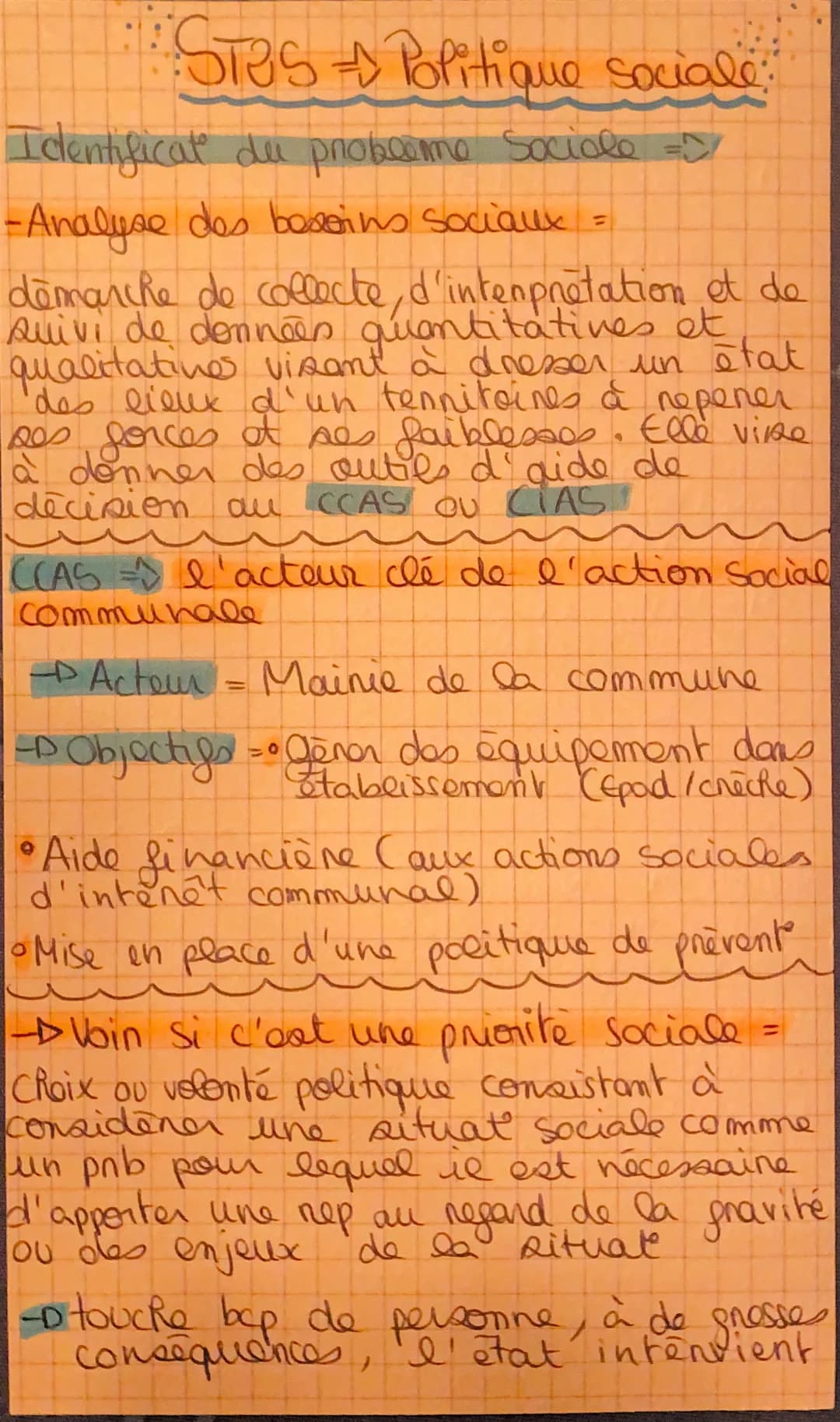STOS & Politique sociale
Identificat de probleme sociale =>
- Analyse des besoins sociaux =
démarche de collecte d'interpretation et de
suiv