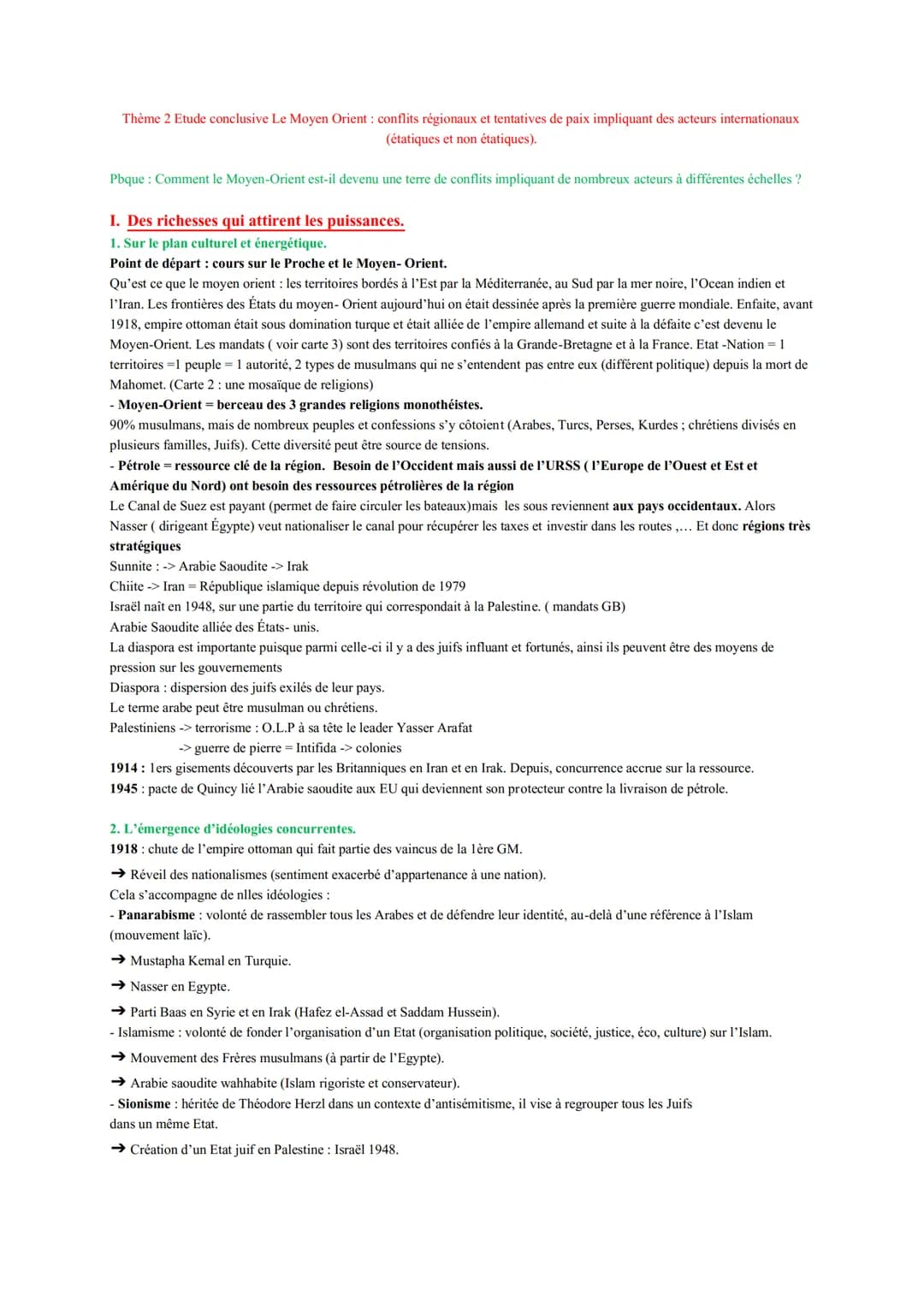 Thème 2 Etude conclusive Le Moyen Orient : conflits régionaux et tentatives de paix impliquant des acteurs internationaux
(étatiques et non 
