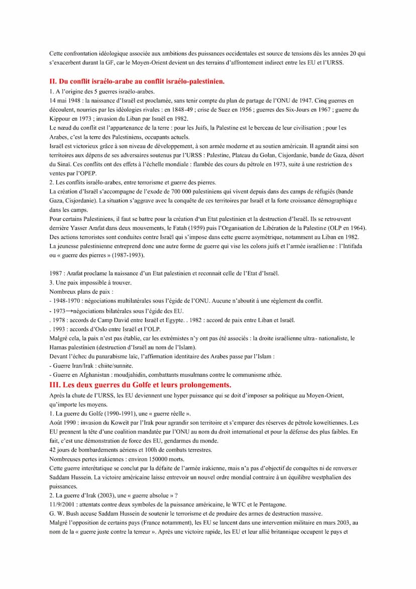 Thème 2 Etude conclusive Le Moyen Orient : conflits régionaux et tentatives de paix impliquant des acteurs internationaux
(étatiques et non 