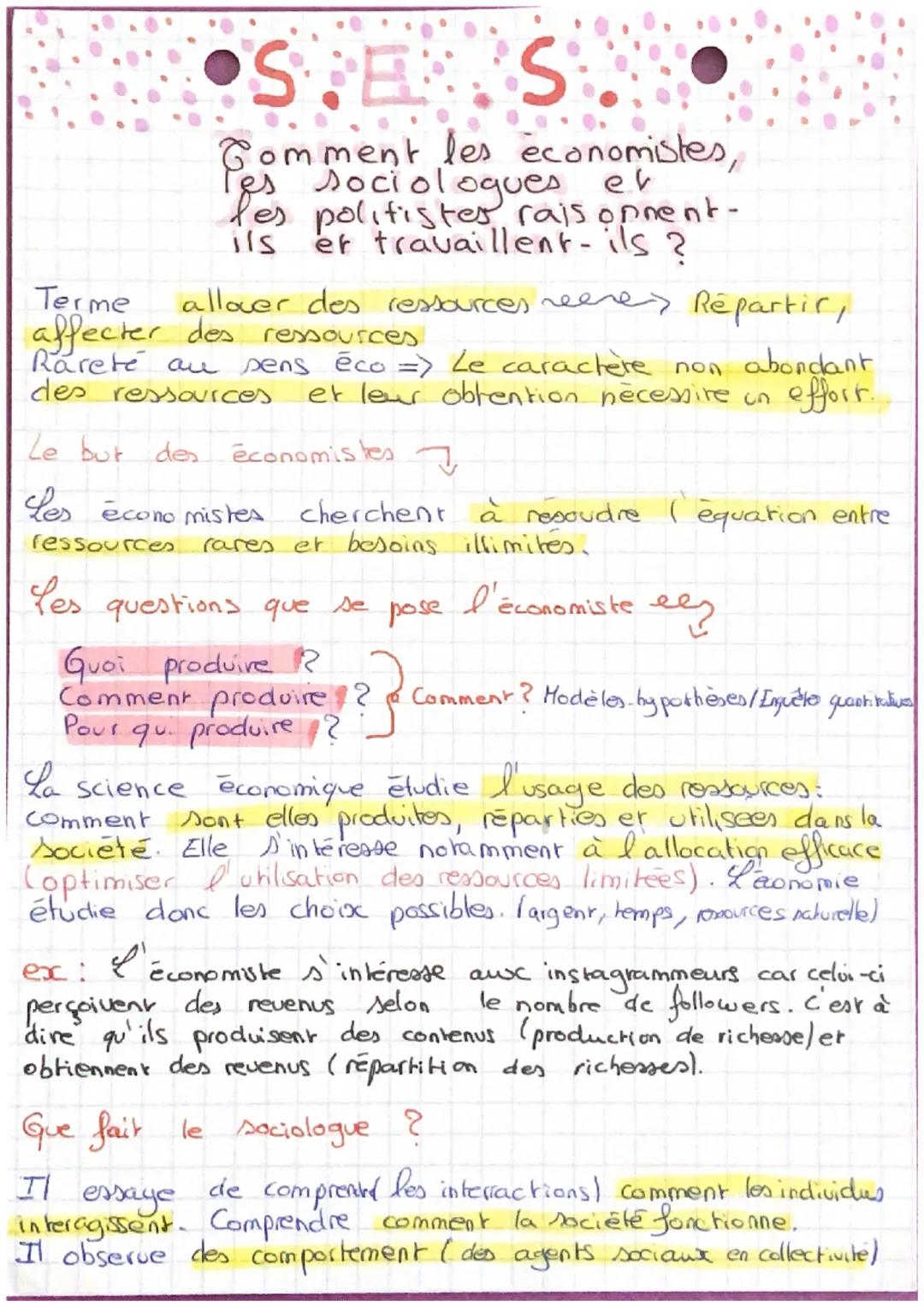 # S.E.S

Comment les économistes,
Tes sociologues et
les politistes raisonnent-
ils er travaillent-ils?

Terme allover des ressources neere 